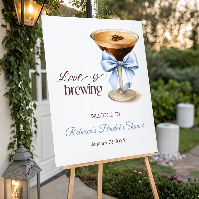 Poster Love is Brewing Blue Bow Bridal Shower Welcome (Créateur téléchargé)