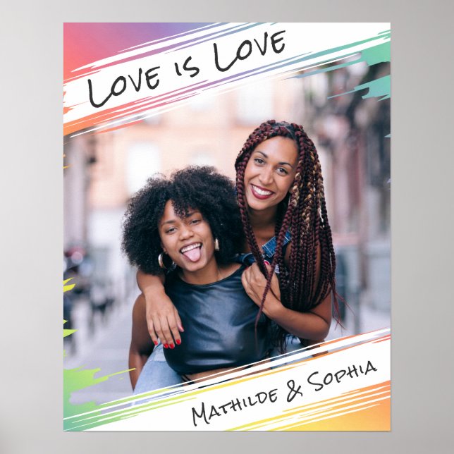 Poster Love is Love Modern Rainbow Ajouter votre photo et (Devant)