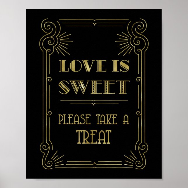 Poster Love is Sweet Candy Bar Mariage Gold Black 1920 (Devant)