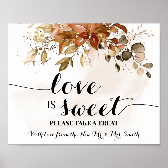 Poster Love is Sweet Dessert Table Mariage Automnal Pluie (Devant)