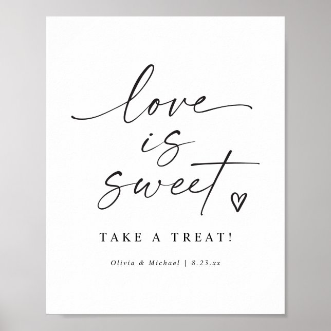Poster Love is Sweet Modern Handwritten Wedding Sign (Devant)