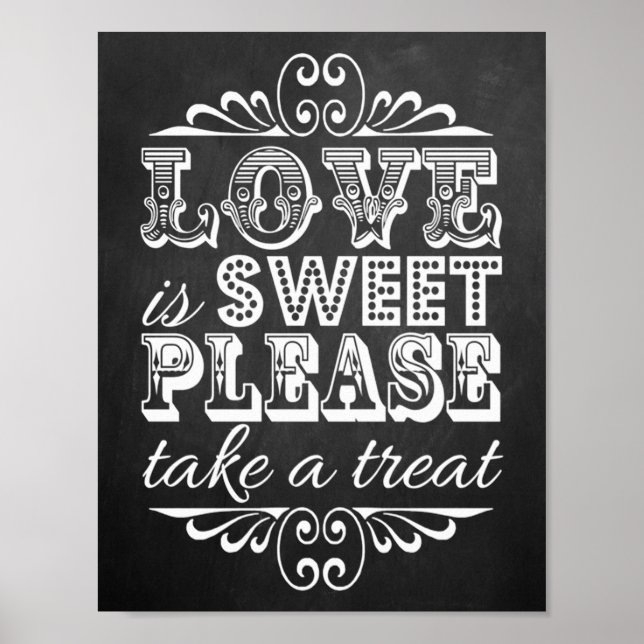 Poster Love Is Sweet - Panneau Mariage Chalkboard (Devant)