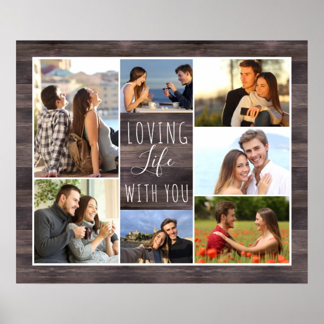 Poster Love Life with You 7 Photo Collage | Bois rustique (Devant)