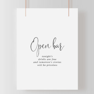 Poster Love Mariage de script élégant Open Bar Sign