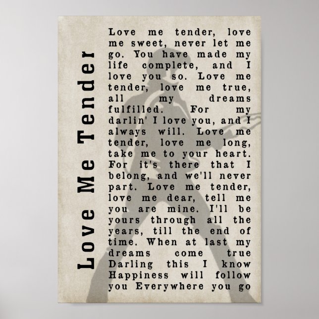 Poster Love Me Tender Pose Shadow Song Lyric Print (Devant)