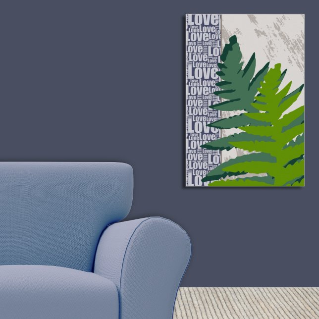 Poster Love Nature Stylisée Bleu & Vert Feuilles (Love Nature Stylized Blue & Green Fern Leaves Poster)