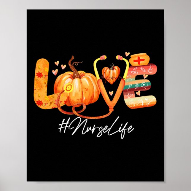 Poster Love Nurse Life Citrouille Automne Automne Thanksg (Devant)