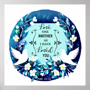 Poster Love One Another Blue and White Doves