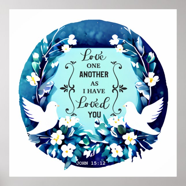 Poster Love One Another Blue and White Doves (Devant)