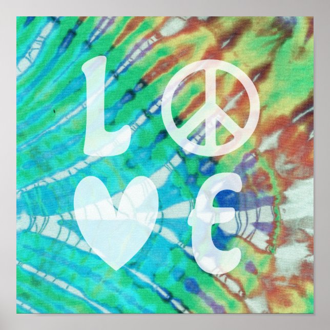 Poster Love Peace Abstrait Hippie Boho Turquoise Batik Ti (Devant)