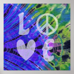 Poster Love Peace Abstrait Peacock Blue Green Turquoise B