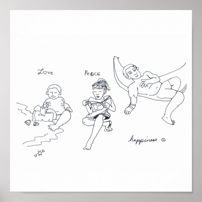 Poster LOVE PEACE HAPPINING print (Devant)