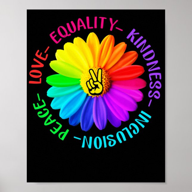 Poster Love Peace Kindness Inclusion Peace Sign Daisy (Devant)