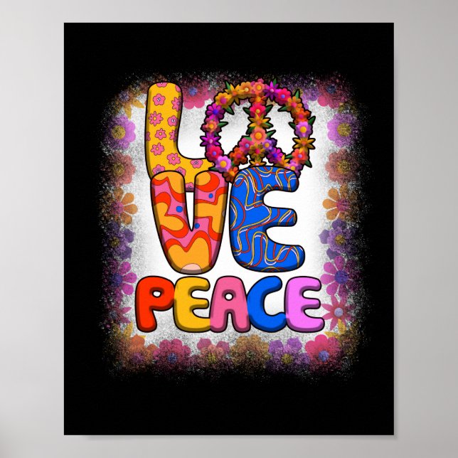 Poster Love Peace Retro 60s & les années 70 Floral Hippie (Devant)