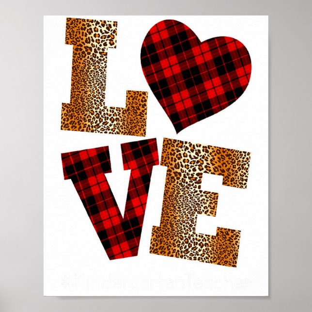 Poster Love Plaid Red Leopard Kindergarten Teacher Valent (Devant)