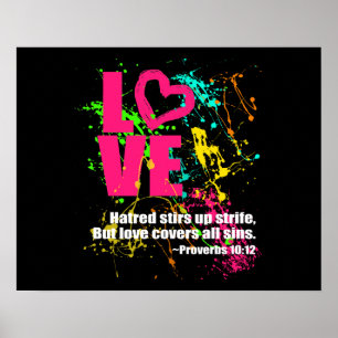 Poster Love Proverbes Bible Verse Neon Paint Splatter
