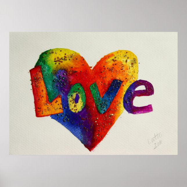 Poster Love Rainbow Heart Parties scintillant peinture po (Devant)