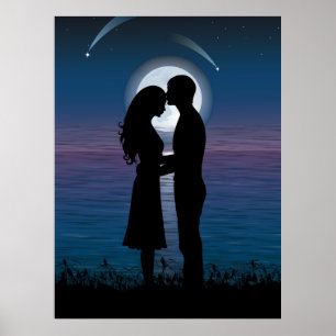 Poster Love Romance Silhouette Couple On The Lake Coast