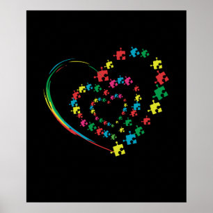 Poster Love Ruban Coeur Puzzle Sensibilisation sur l'auti