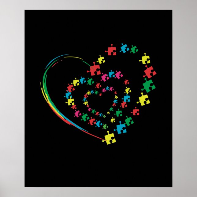 Poster Love Ruban Coeur Puzzle Sensibilisation sur l'auti (Devant)