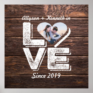 Poster Love Rustic Woodland Photo Heart Frame monogram