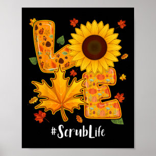Poster Love Scrub Nurse Life Thanksgiving Automne Carte d