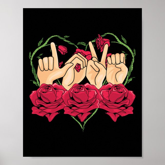 Poster Love Sign Language Rose Coeur ASL Sensibilisation  (Devant)