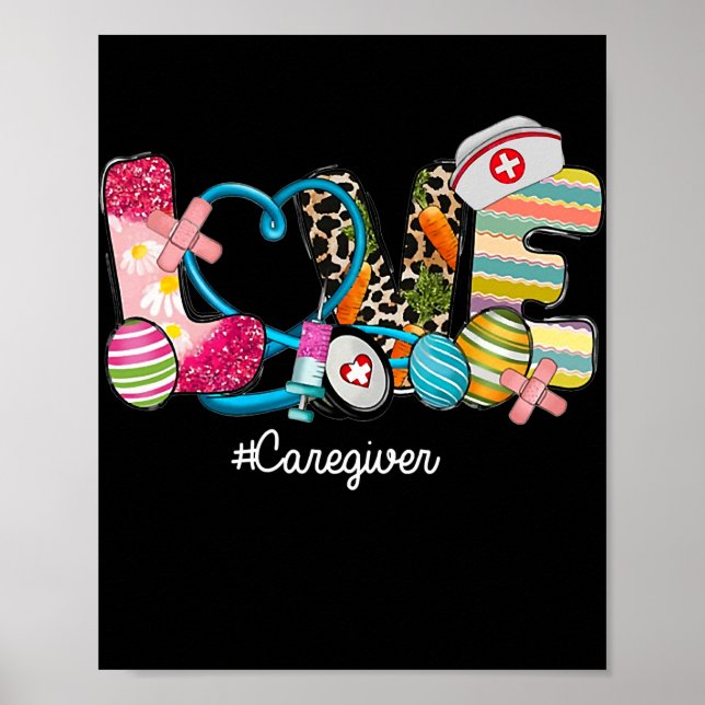 Poster LOVE Stethoscope Scrub aidante vie infirmière (Devant)