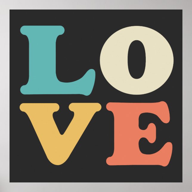Poster Love Typographie Carré de couleur rétro (Devant)