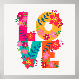 Poster LOVE typographie clipart, design floral
