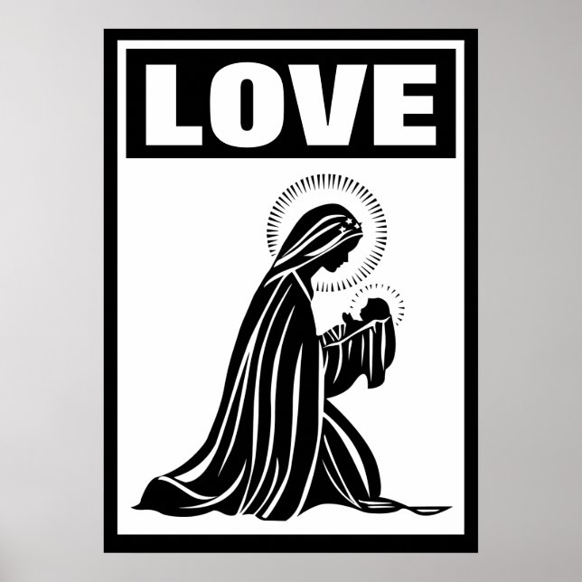 POSTER LOVE VIRGIN MARY BABY JESUS NATIVITÉ CATHOLIQUE (Devant)