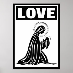POSTER LOVE VIRGIN MARY BABY JESUS NATIVITÉ CATHOLIQUE