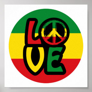 Poster LOVE with peace symbol, reggae style