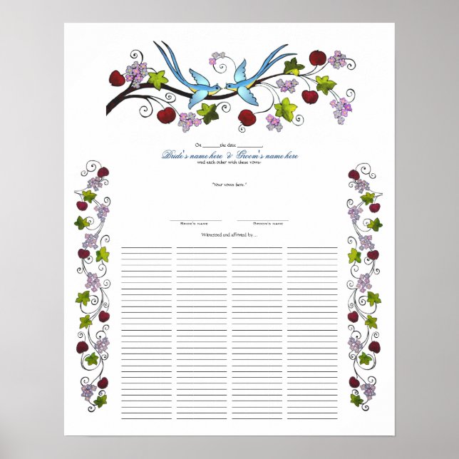 Poster Lovebirds, 120 invités Certifié Mariage Quaker (Devant)