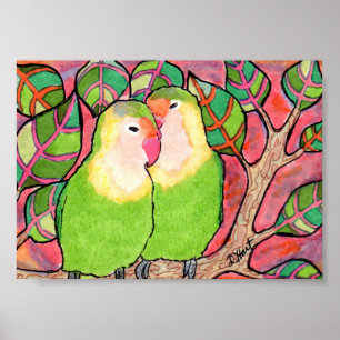 Poster Lovebirds at Sunset Mini Folk Art