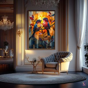 Poster Lovebirds au coucher du soleil de verre