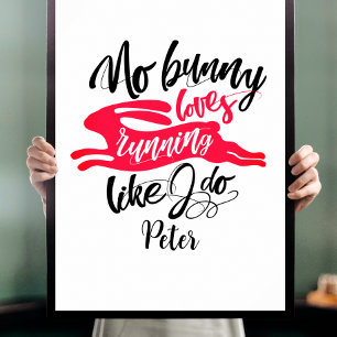 Poster  Lovely Run Motivation With Red Bunny Typography