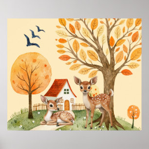 Poster Lovely Woodland Deer Campagne Accueil Enfants