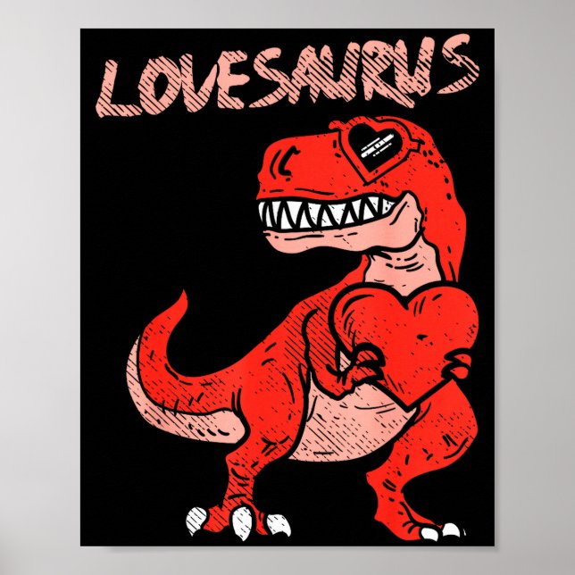 Poster Lovesaurus Trex Dinosaur Heart Cute Valentines Day (Devant)
