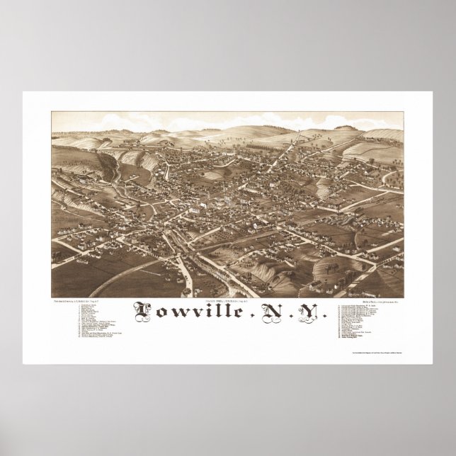Poster Lowville, NY Carte panoramique - 1885 (Devant)