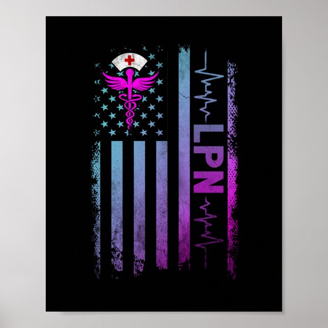 Poster LPN Job Licensed practical nurse USA Flag (Devant)