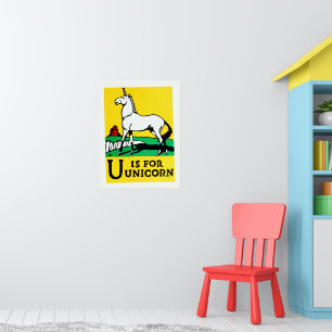 Poster L'U Vintage Est Cute Pour L'Alphabet Unicorne
