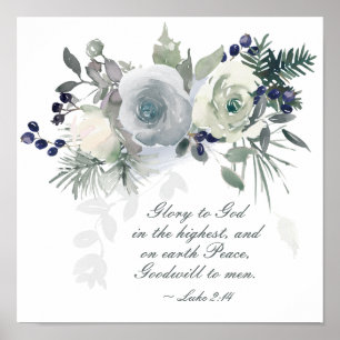 Poster Luc 2:14 "Gloire à Dieu" Rose blanche Noël