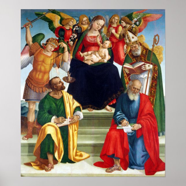 Poster Luca Signorelli Madonna et l'enfant avec les saint (Devant)