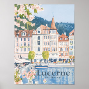 Poster Lucerne Suisse Aquarelle Peinture Voyage
