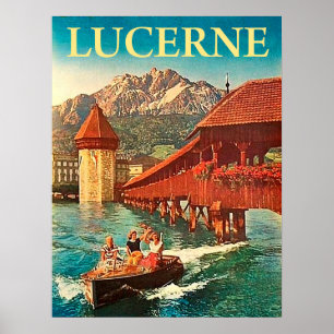Poster Lucerne, Suisse, filles en bateau, vintage