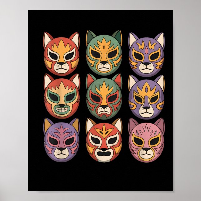 Poster Lucha Libre Cat Mask Funny Luchador Mask Gato  (Devant)