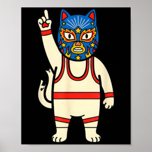 Poster Lucha Libre Cat Wrestling Luchador Drôle Rétro