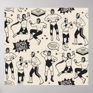 Poster Lucha Libre : motif de lutteurs mexicains