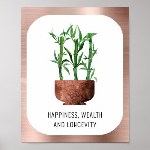 Poster Lucky Bamboo Bonheur Wealth Longevity Rose Gold